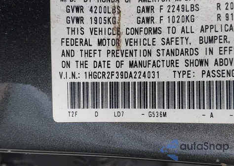 2013 Honda Accord Lx z USA, uszkodzony, nr VIN 1HGCR2F39DA224031